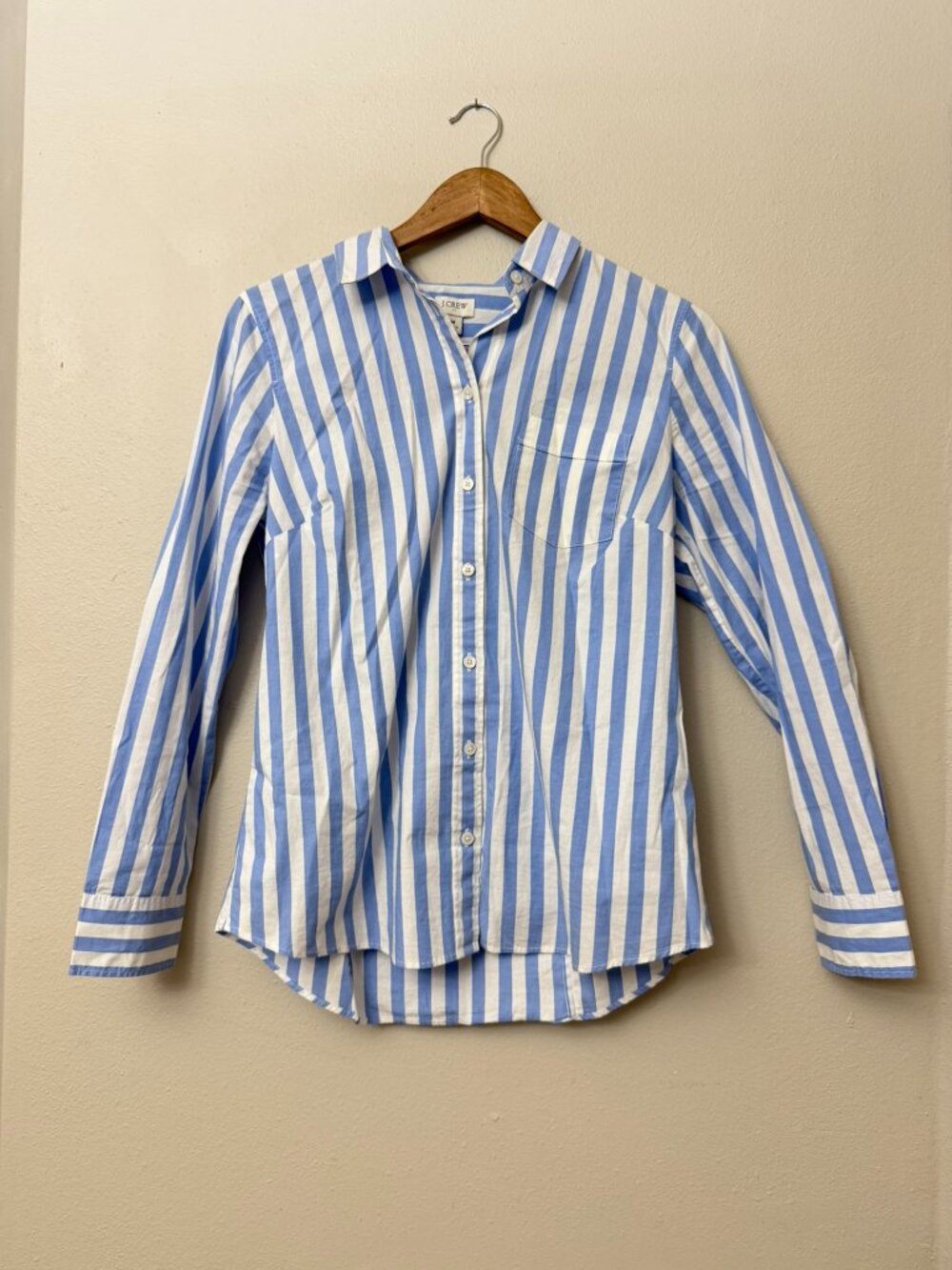 J.Crew Blue White Stripe Button Up Cotton Blouse Medium